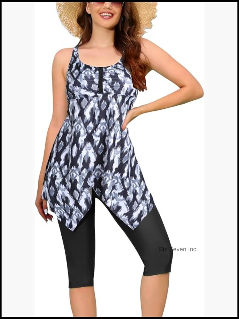Plus Size Tankini Swim Dress Two Piece With Capris Shorts